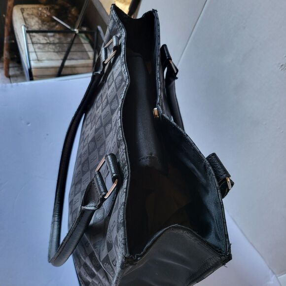 Princess Marcella Borghese Canvas Tote Office Black Logo Purse Leather Handles - Picture 3 of 6